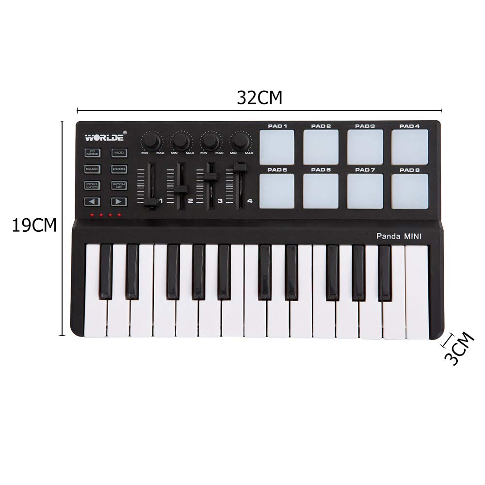 Btuty 25-Key MIDI Keyboard Panda Mini Portable MIDI Controller with Drum Pads - USB Powered for Music Production, DJing & Home Studio Recording