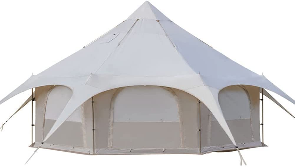 **ATAAY 8-10 Person Teepee Camping Tent - Large Waterproof Cotton Pyramid Yurt Tent for Family Glamping, Outdoor Adventures & Backyard Sleepovers (Beige, 450x450x280cm)**