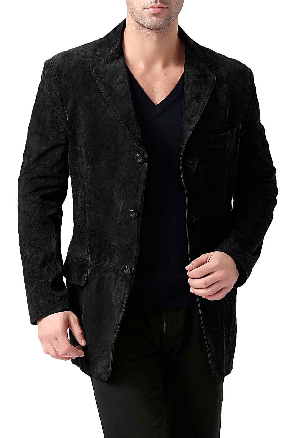 BGSD Men's Robert 3-Button Suede Leather Blazer Jacket - Slim Fit Sport Coat for Business & Formal Occasions | Available in Big & Tall, Regular & Short Sizes | Perfect for Weddings, Office Wear & Special Events