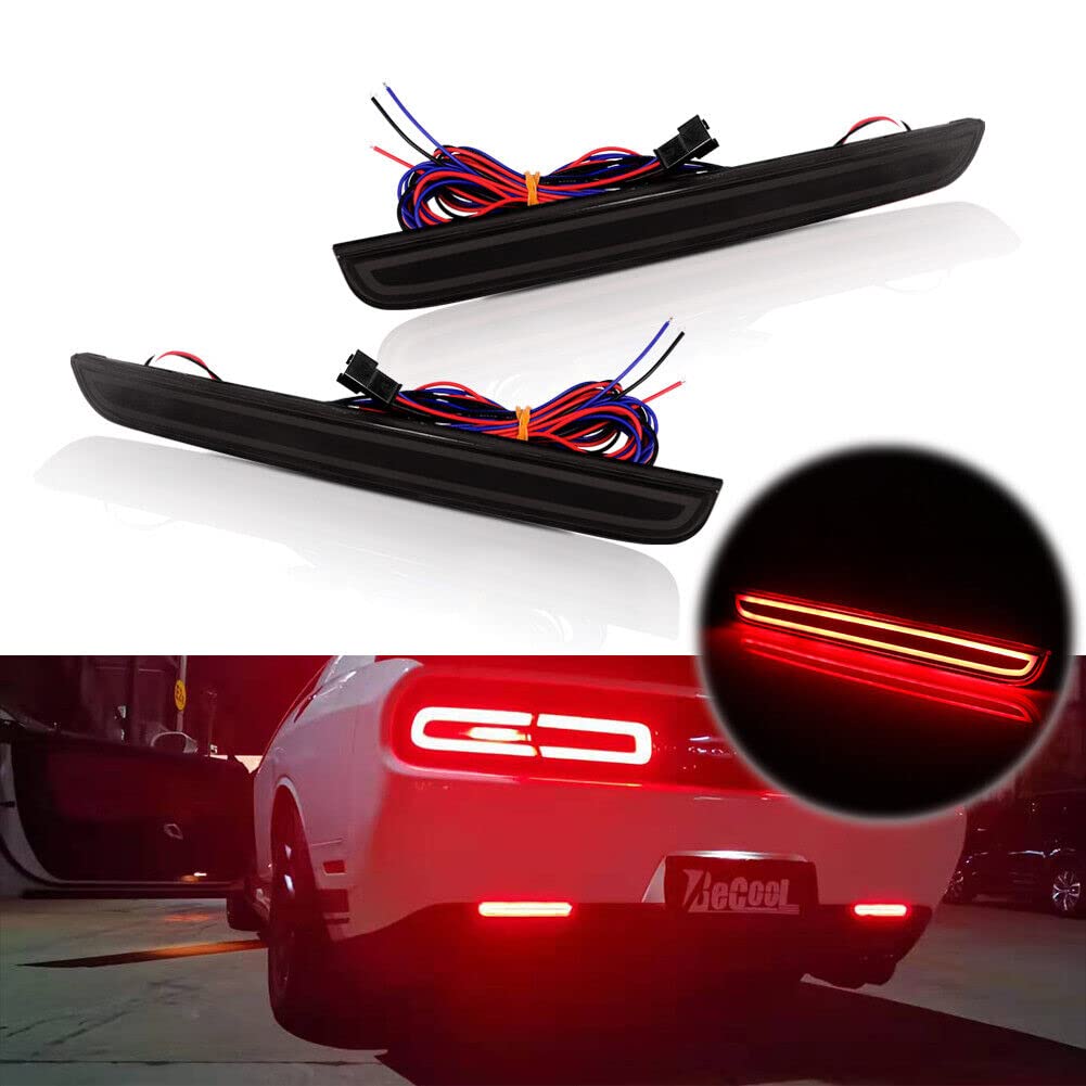 LED Smoked Tail Lights Brake Rear Fog Lamps Bumper Reflector for 2015-2019 Dodge Challenger - Durable & Stylish Upgrade for Night Driving & Custom Car Look