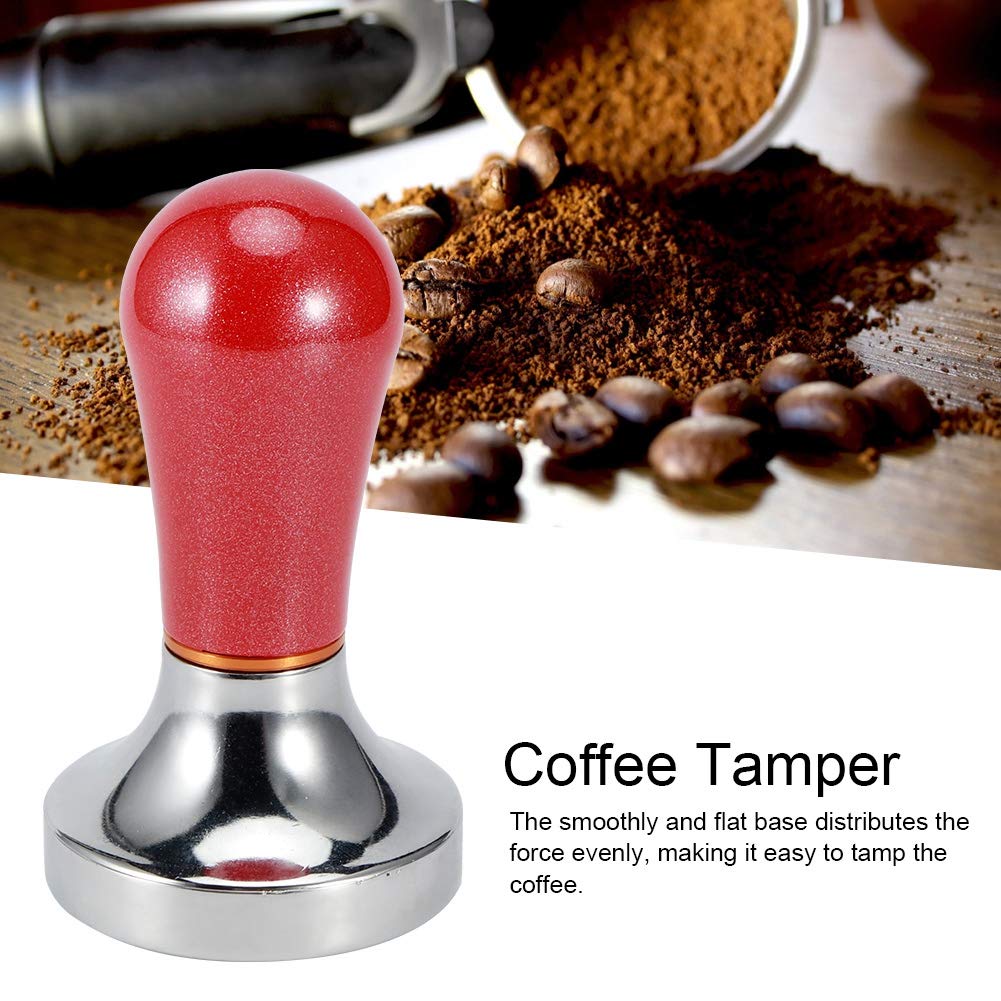 57mm Espresso Tamper - Professional Coffee Press Tool for Baristas | Heavy Duty Stainless Steel Coffee Accessory for Espresso Machines | Perfect for Home Coffee Bars & Cafés (Red)