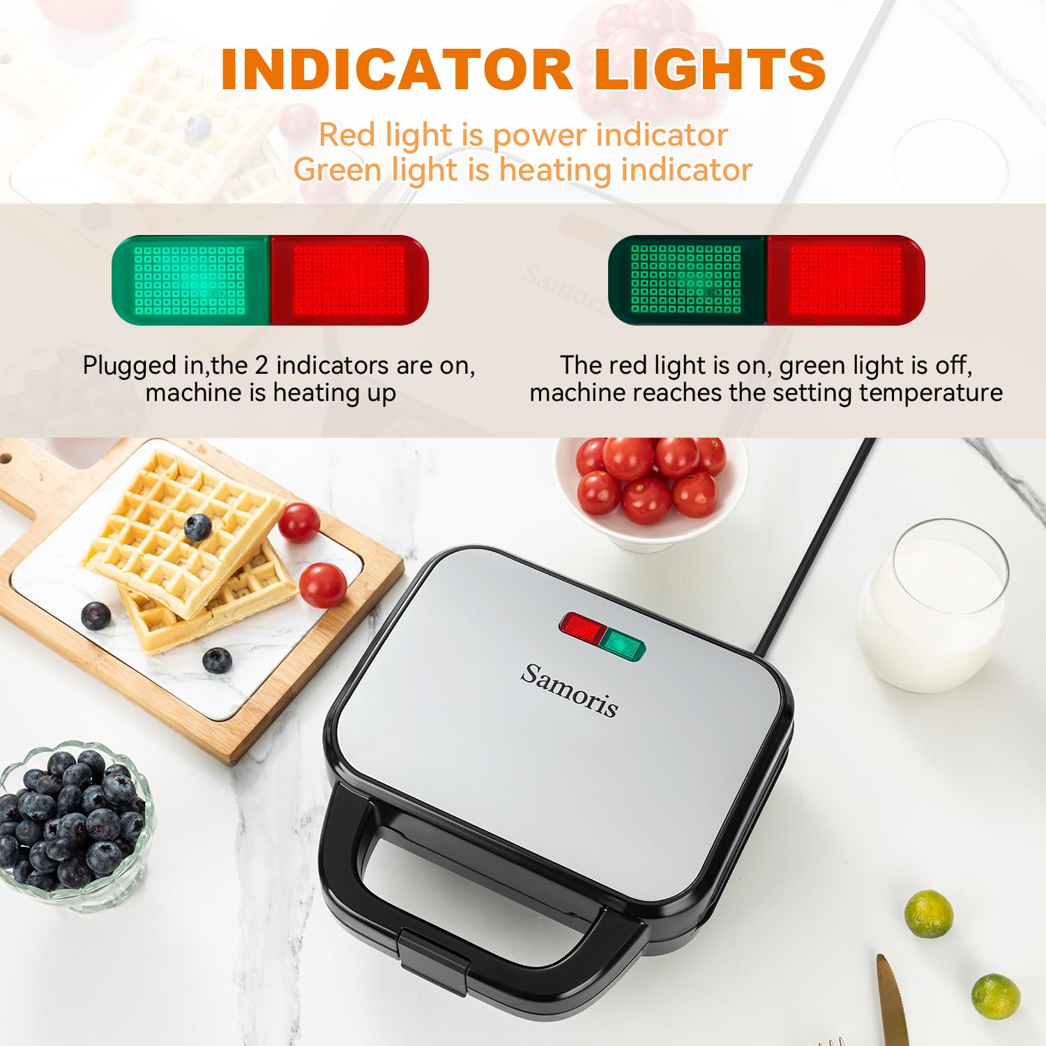 Samoris 3-in-1 Sandwich Maker & Waffle Iron with 6-Slice Non-Stick Removable Plates - 870W Electric Grill for Grilled Cheese, Burgers, Steaks & Tuna Melts - Easy to Clean Indoor Cooking Appliance (Black/Silver) - Perfect for Breakfast, Camping & Small Kitchen Spaces