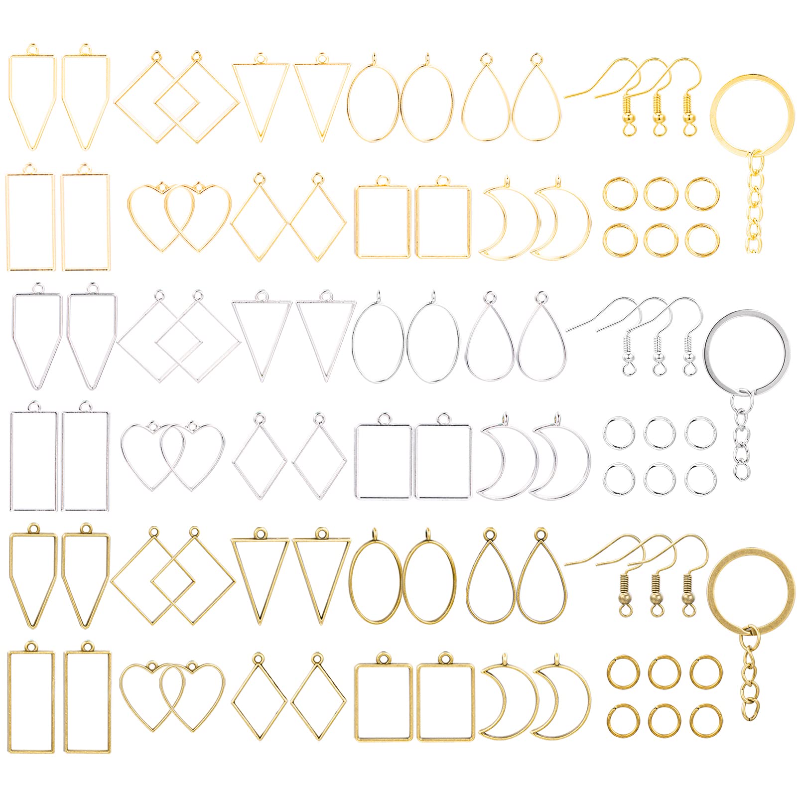 195pcs Open Metal Bezels Kit for Resin Jewelry Making - Assorted Geometric Hollow Frame Pendants DIY Craft Supplies for Earrings, Necklaces & Keychains - Perfect for Handmade Gifts, Art Projects & Jewelry Business