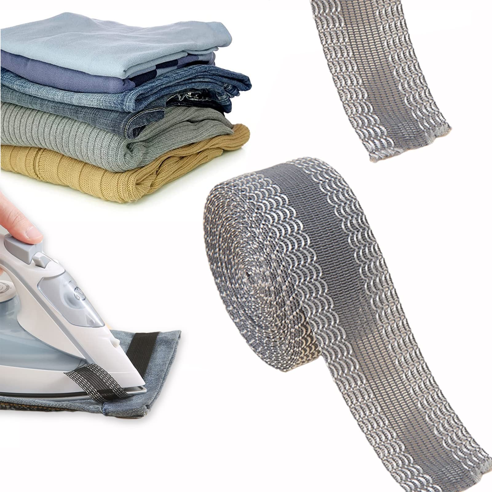 No-Sew Iron-On Hem Tape for Pants, Jeans, Curtains & Dresses - Self-Adhesive Fabric Tape for Easy Hemming & Alterations (3.3 Yards, Gray) - Perfect for DIY Clothing Repairs & Home Sewing Projects