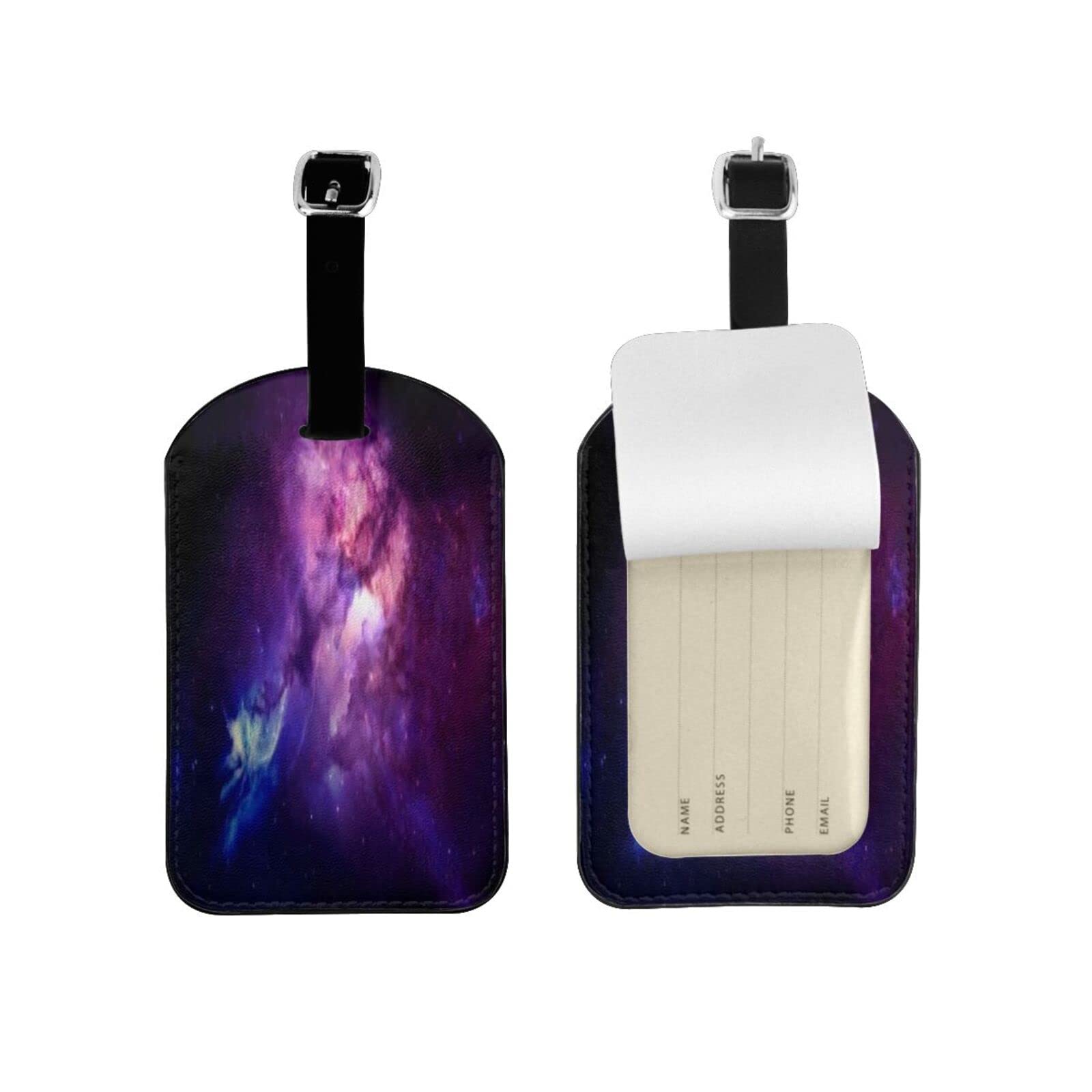 2-Pack Purple Nebula Luggage Tags with Privacy Cover, Stainless Steel Ring & Address Card - Durable ID Tags for Suitcases, Travel Bags & Backpacks (Perfect for Airports, Vacations & Business Trips)