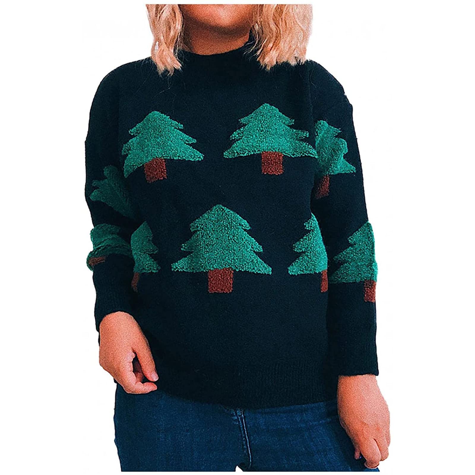 Women's Stylish Christmas Pullover Sweater - Cute Snowflake & Reindeer Print Knitted Jumper for Holiday Parties, Family Gatherings & Winter Fashion