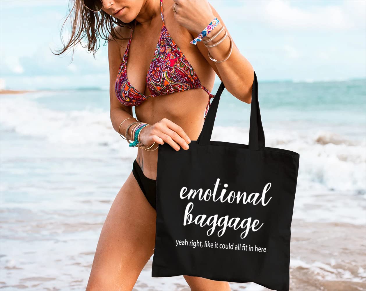 Funny Emotional Baggage Canvas Tote Bag for Women - Reusable Grocery Shopping Bag, Work & Travel Shoulder Bag - Great Gift for Girls & Women - Perfect for Work Commute, Beach Trips & Daily Errands