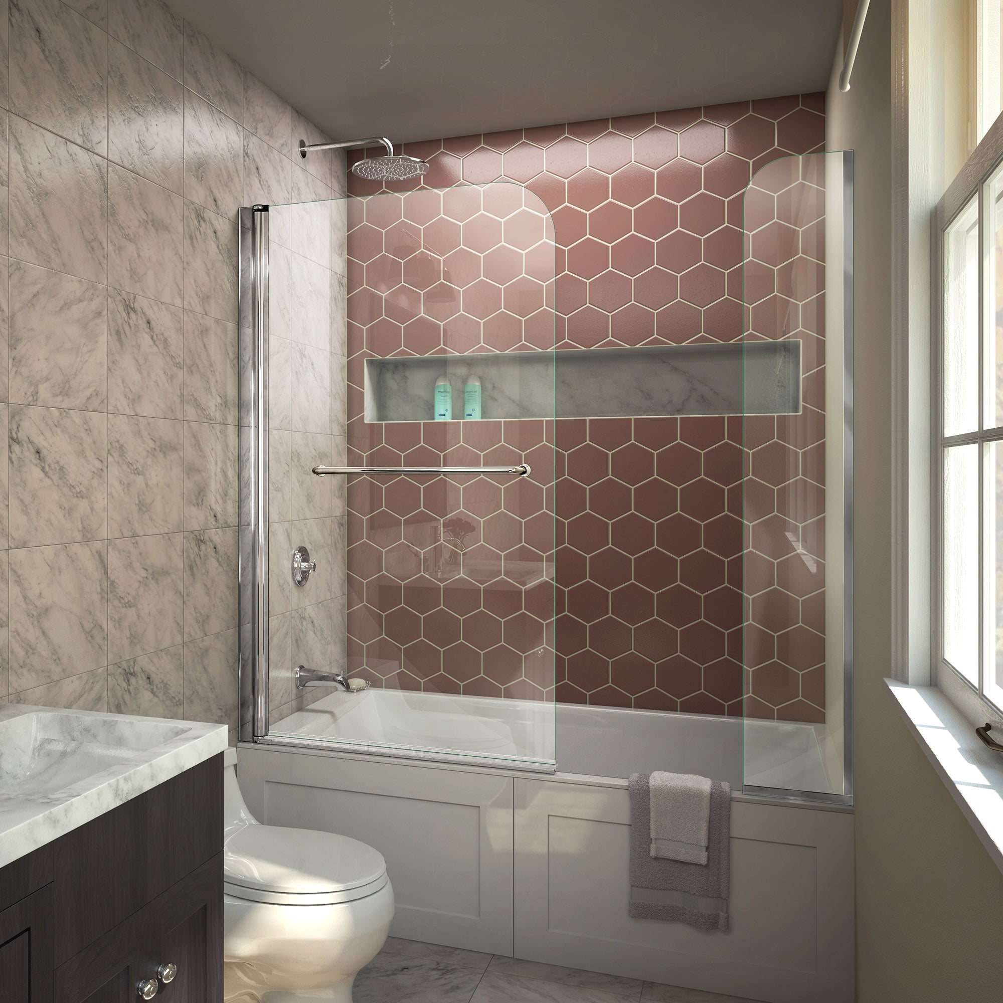 DreamLine Aqua Swing 56-60 Inch W x 58 Inch H Frameless Shower Door with Extender Panel - Perfect for Modern Bathrooms & Spa-Like Showers