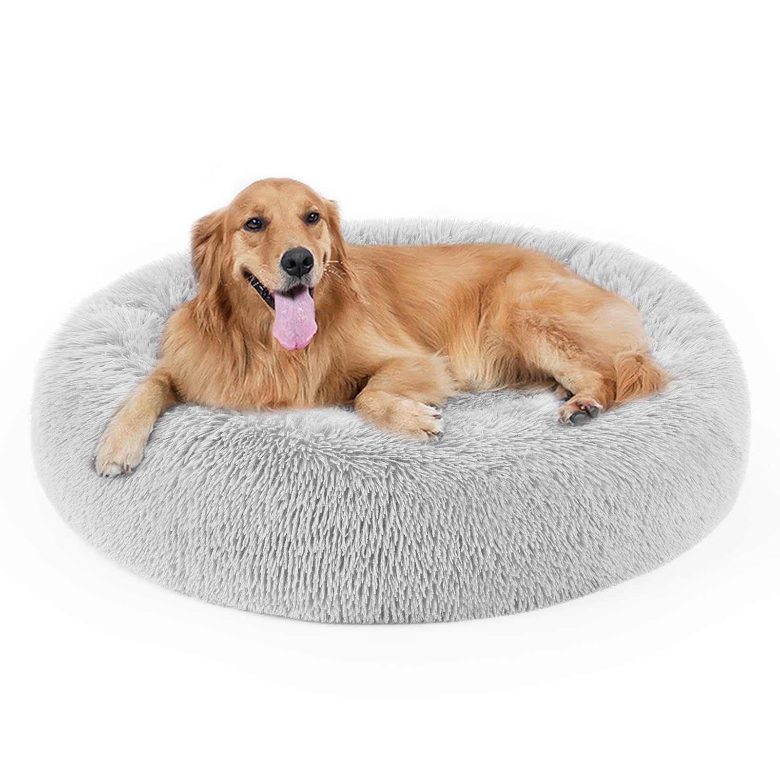 Soft Faux Fur Donut Pet Bed - Round Plush Cuddler for Dogs & Cats, Calming Bed for Small Medium Large Pets - Perfect for Home, Crate & Travel Use