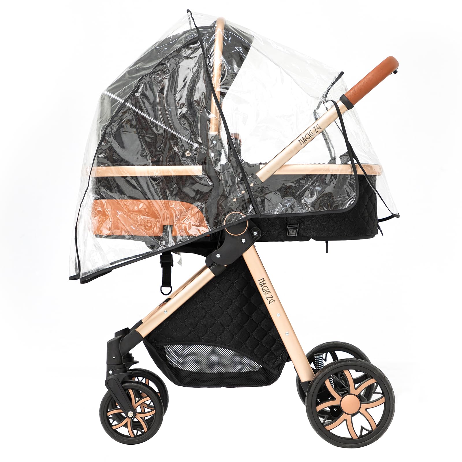 3 in 1 Baby Stroller Travel System - Reversible Newborn Foldable Pram with Infant High Landscape Pushchair, Portable Standard Stroller & Reclining Buggy | Perfect for Shopping, Travel & Outdoor Walks (MGV9-BLACKGOLD without Base)