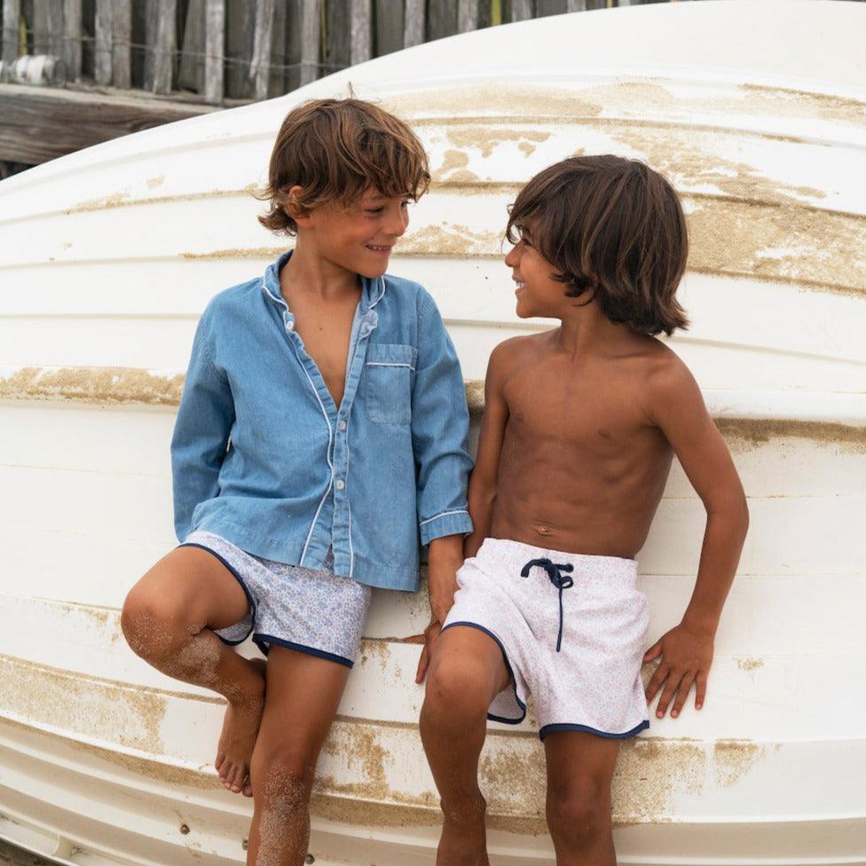 Boys Slate Floral Board Shorts - Comfortable Swim Trunks for Beach, Pool & Summer Activities