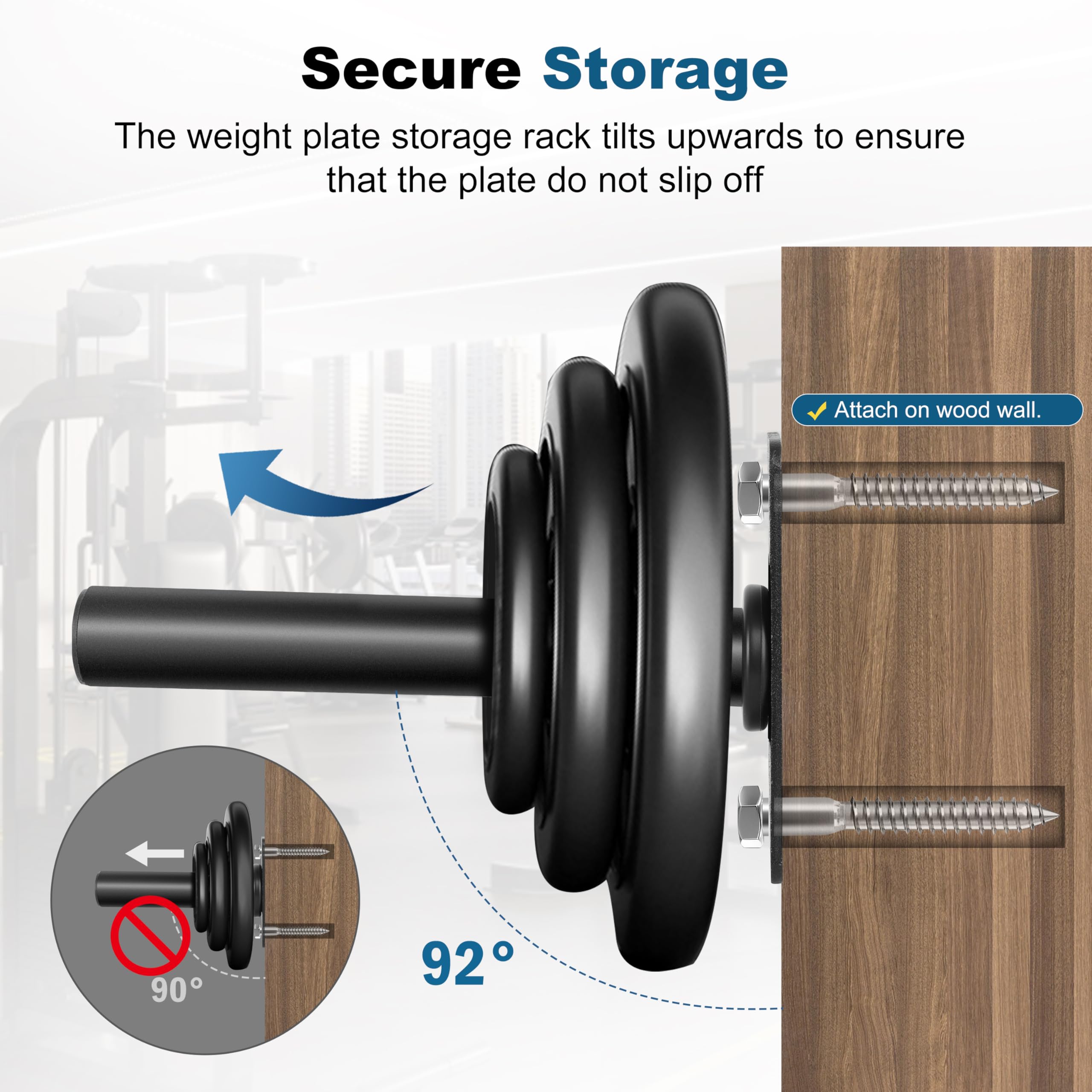 Olympic Weight Plate Holder - Wall Mounted Weight Rack Storage for Home Gym Organization | Perfect for Garage, Basement & Workout Room Storage Solutions