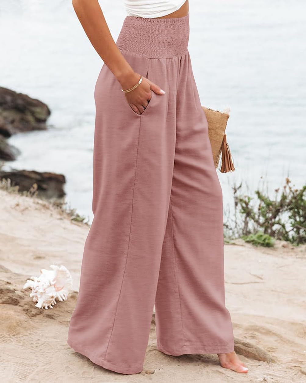 Elegant High Waisted Palazzo Pants for Women - Wide Leg Business Casual Work Trousers with Pockets | Office Wear, Travel & Formal Occasions