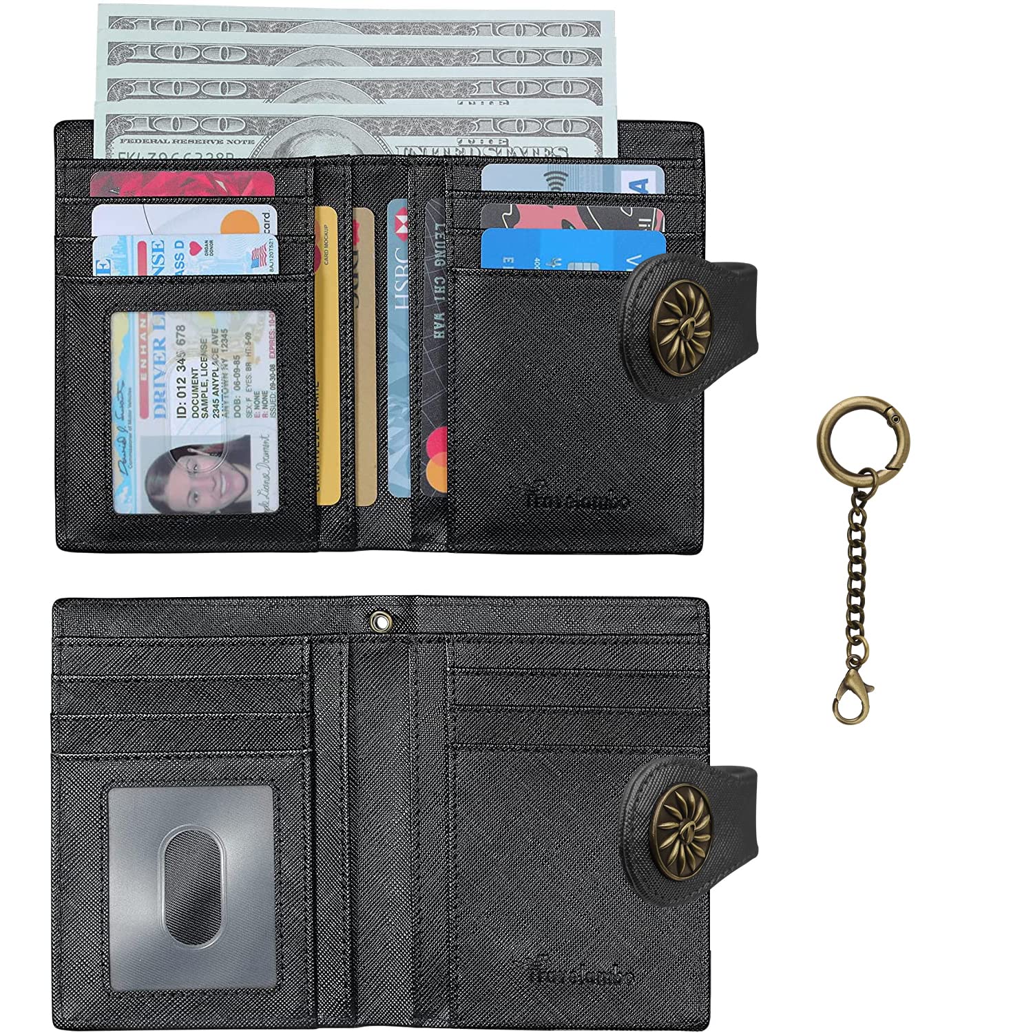 Travelambo RFID Blocking Bifold Leather Wallet for Women - Slim Card Holder with 2 ID Windows & Zippered Coin Pocket | Perfect for Everyday Use, Travel, and Gift Giving