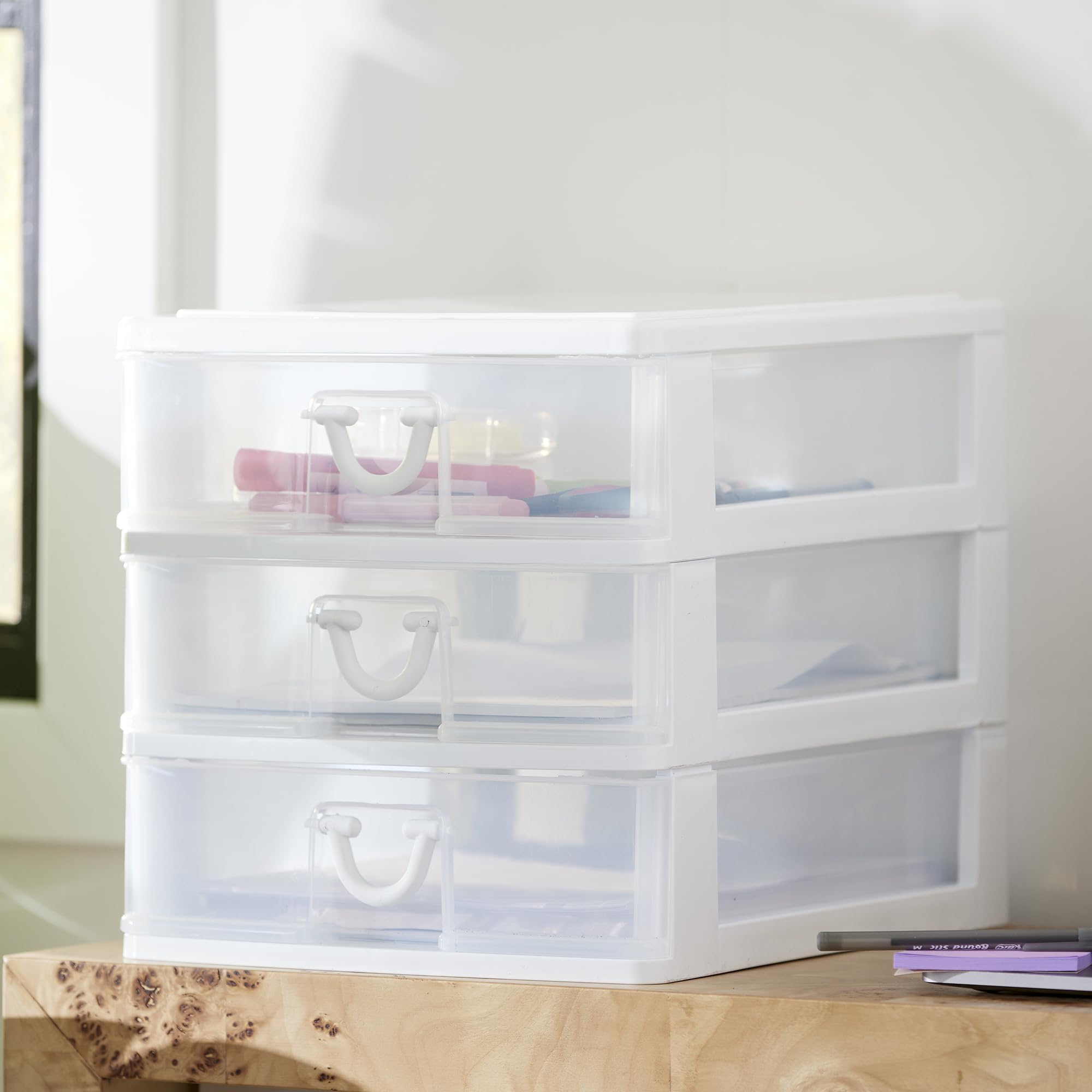 Gracious Living Deluxe 3-Drawer Desktop Organizer - White/Clear (2 Pack) | Perfect for Craft Storage, Office & School Supplies | Ideal for Home, Office & Classroom Organization