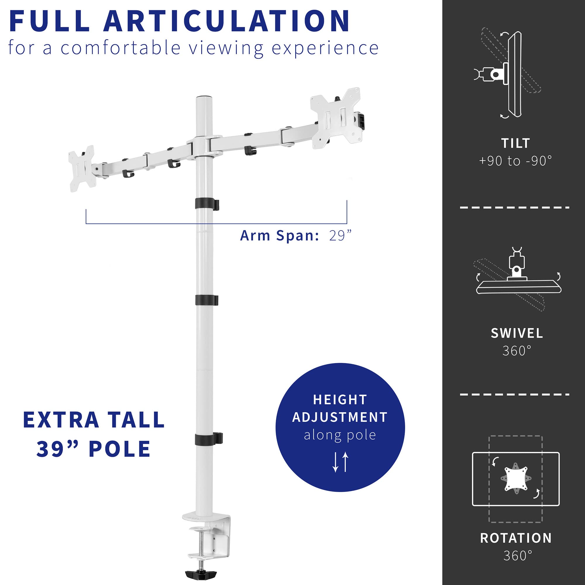 Dual Monitor Stand for Desk - Adjustable VIVO STAND-V012W Up to 27