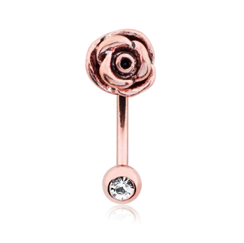 Rose Gold Rosebud Curved Barbell Eyebrow Ring - Dainty Nose Hoop & Face Jewelry for Women, Perfect for Piercings, Parties & Everyday Wear