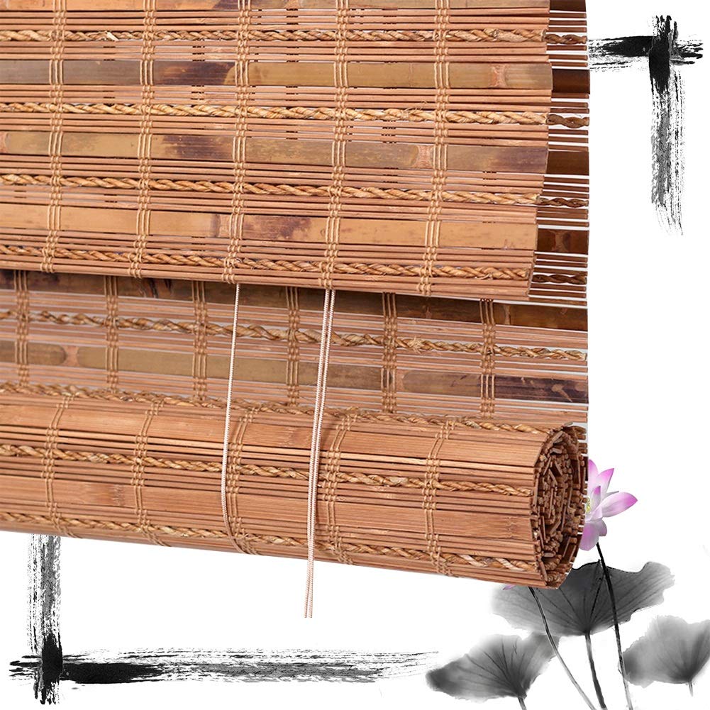 HAIPENG Bamboo Roller Blinds - Customizable Roman Shades for Sun Filtering | 100x240cm Natural Window Coverings for Porch, Balcony, Doors & Windows | UV Protection & Privacy | Perfect for Patio, Living Room & Bedroom Decor