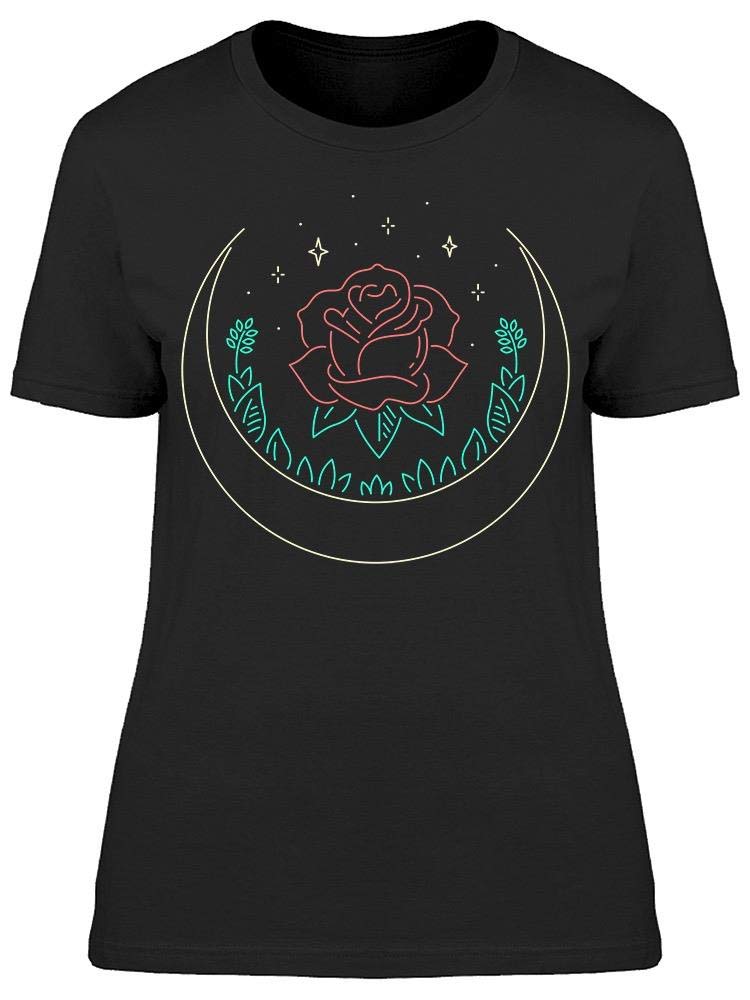 Women's Rose & Crescent Moon Graphic T-Shirt - Stylish Casual Tee for Everyday Wear, Dates, and Outings