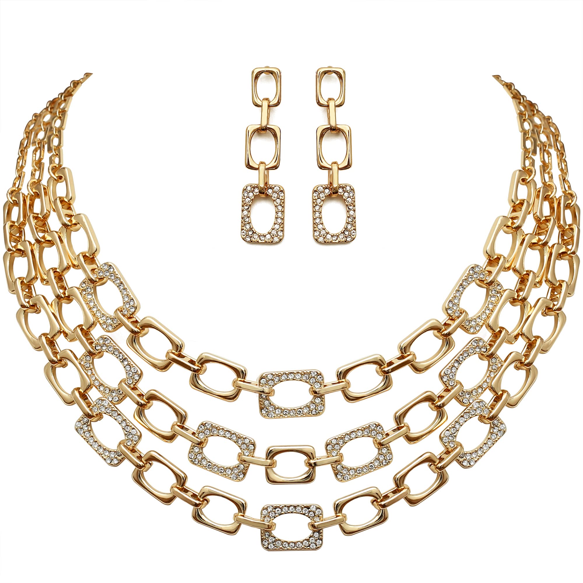 Elegant Gold Statement Necklace & Earrings Set for Women - Fashion Costume Jewelry for Bridal Party, Wedding, and Special Occasions