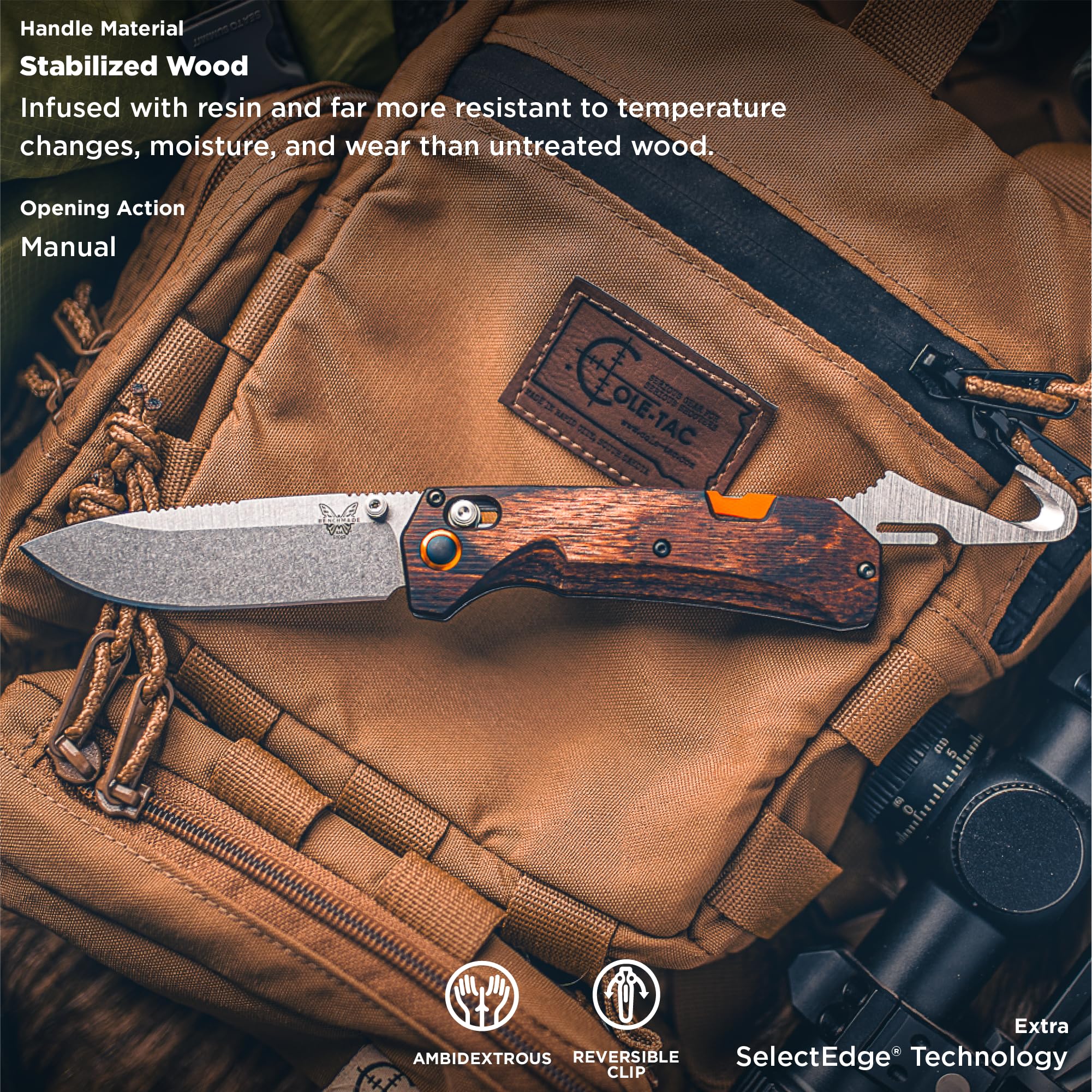 Benchmade Grizzly Creek 15062 EDC Folding Knife with Wood Handle - Outdoor Camping, Hunting & Everyday Carry Pocket Knife
