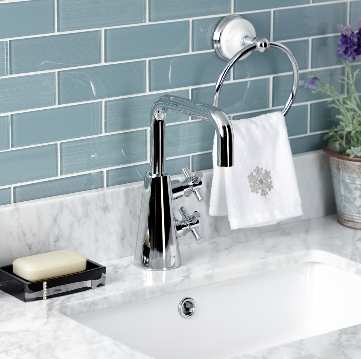 Constantine Two Handle 1 Hole Deck Mount Bathroom Faucet with Push Pop Up