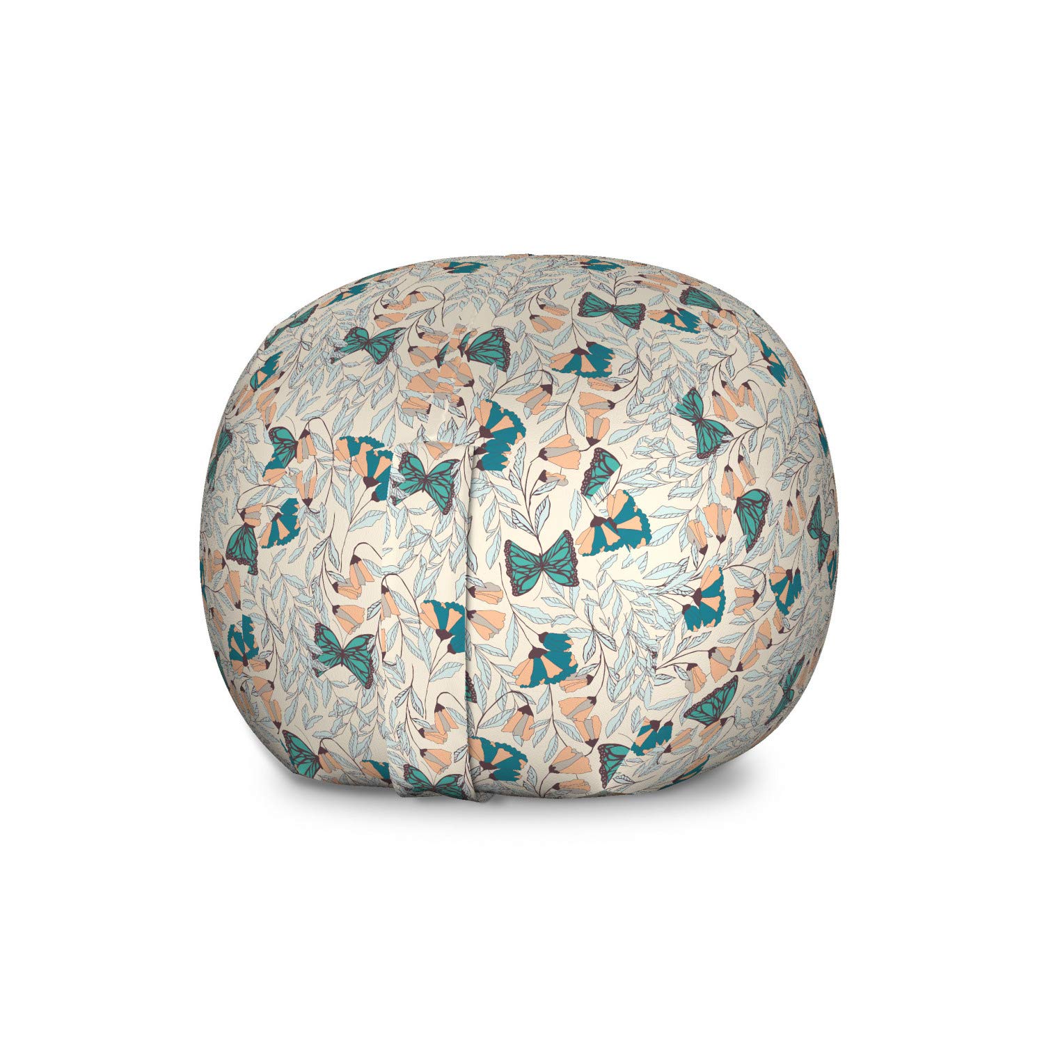Ambesonne Floral Storage Toy Bag Chair - Large Washable Stuffed Animal Organizer with Burgeoning Flowers & Monarch Butterflies Design in Eggshell Dark Seafoam | Kids Room Decor, Playroom Storage, Nursery Organization