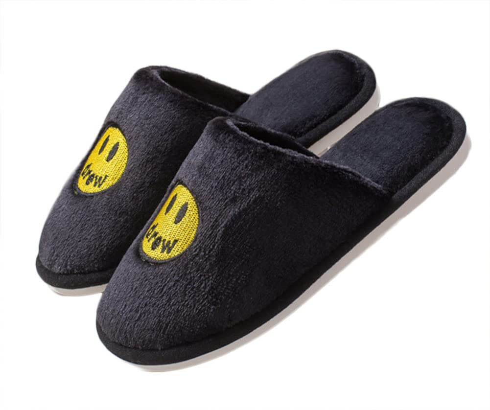Women's Fluffy Winter Slippers with Smiley Face - Thick Fur Cozy House Shoes for Indoor & Bedroom Use - Perfect for Cold Weather, Lounging & Home Comfort