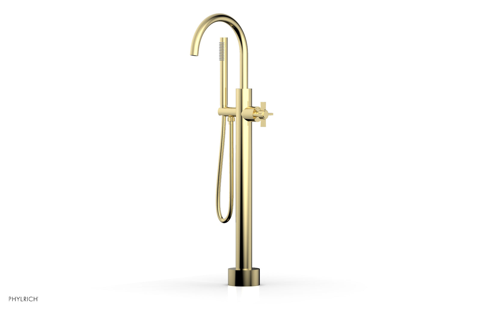 BASIC Low Floor Mount Tub Filler with Cross Handle and Hand Shower - D132 44 03 - Perfect for Modern Bathroom Renovations and Spa-Like Showers