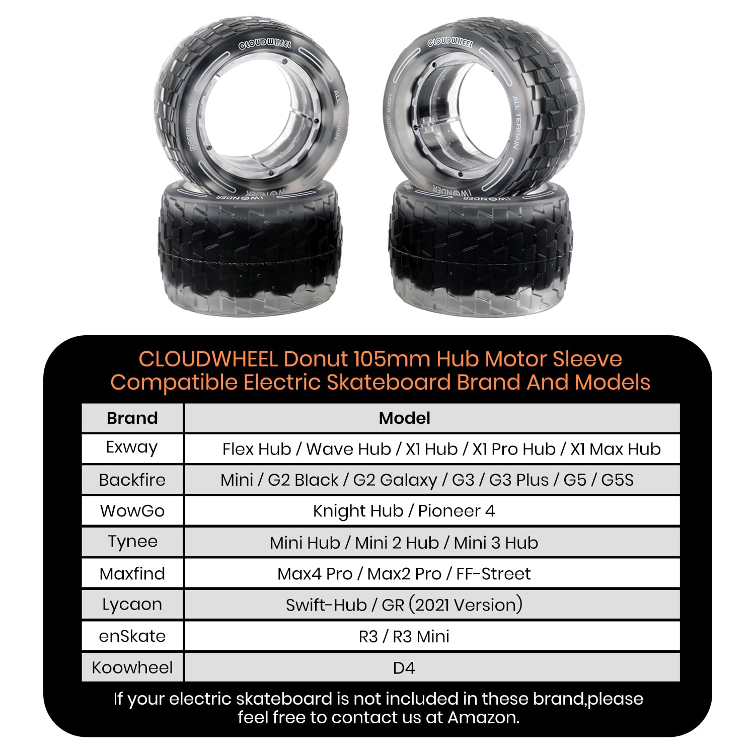 IWONDER CLOUDWHEEL Donut 105mm Hub Motor Sleeve - All Terrain Electric Skateboard Wheels for Urban & Off-Road Riding - Compatible with Hub Motor Electric Skateboards - Perfect for Commuting, Cruising and Adventure Riding