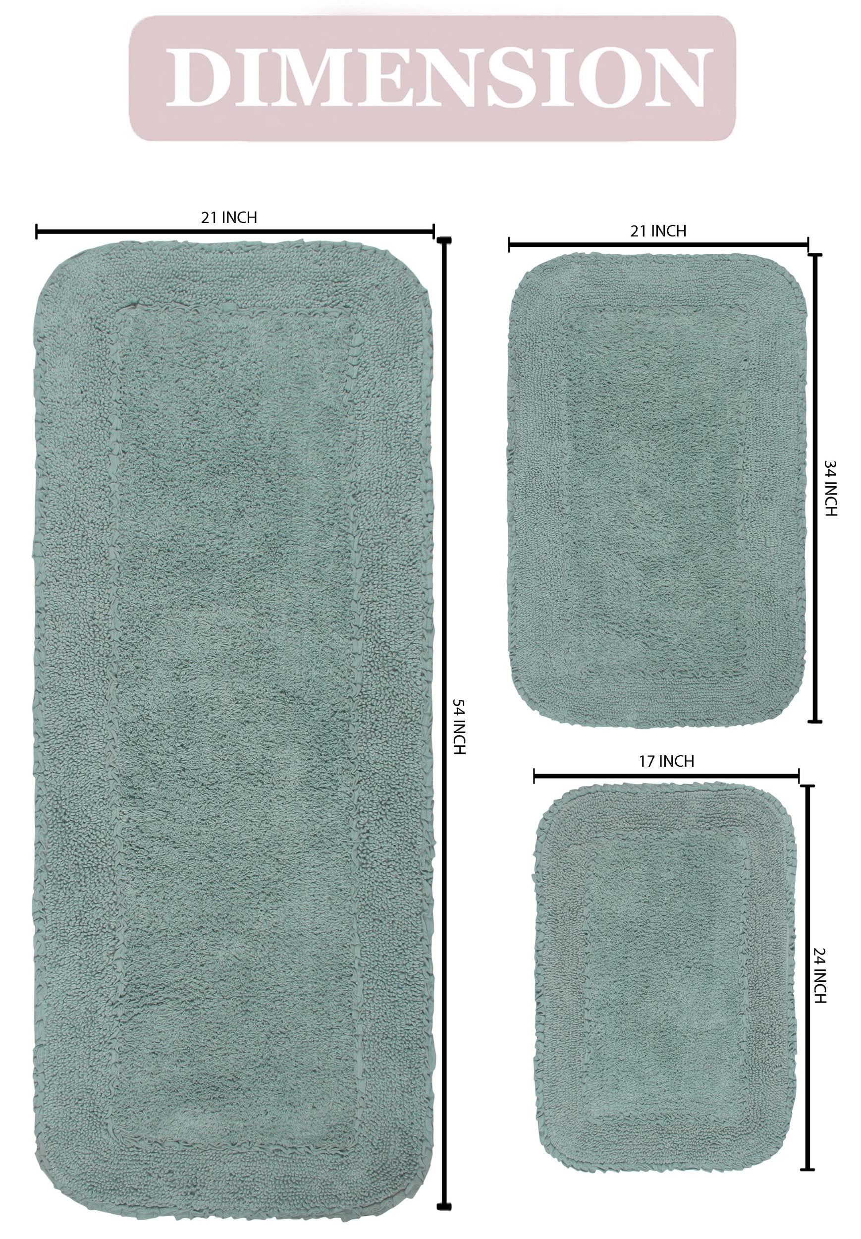 Premium 100% Cotton Bathroom Rugs Set - Ultra Soft, Absorbent & Washable Non-Slip Bath Mats with Runner - 3 Piece Blue Collection for Bathroom, Kitchen & Home Decor