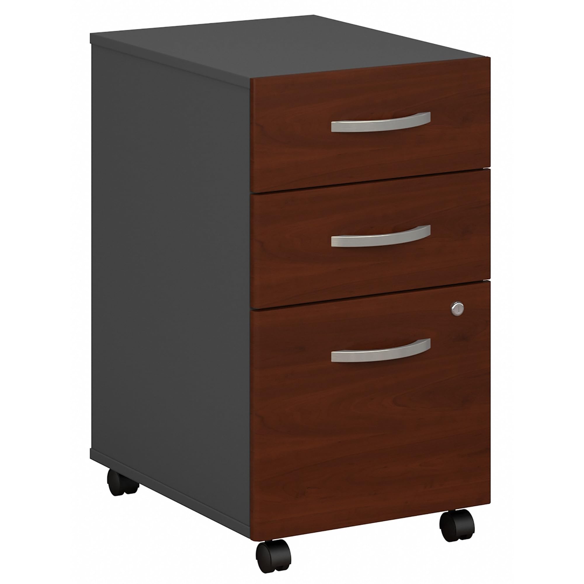 Bush Business Furniture Series C 3-Drawer Rolling File Cabinet - Fully Assembled Under Desk Storage with Wheels for Home & Office - Hansen Cherry Finish - Perfect for Document Organization in Small Spaces