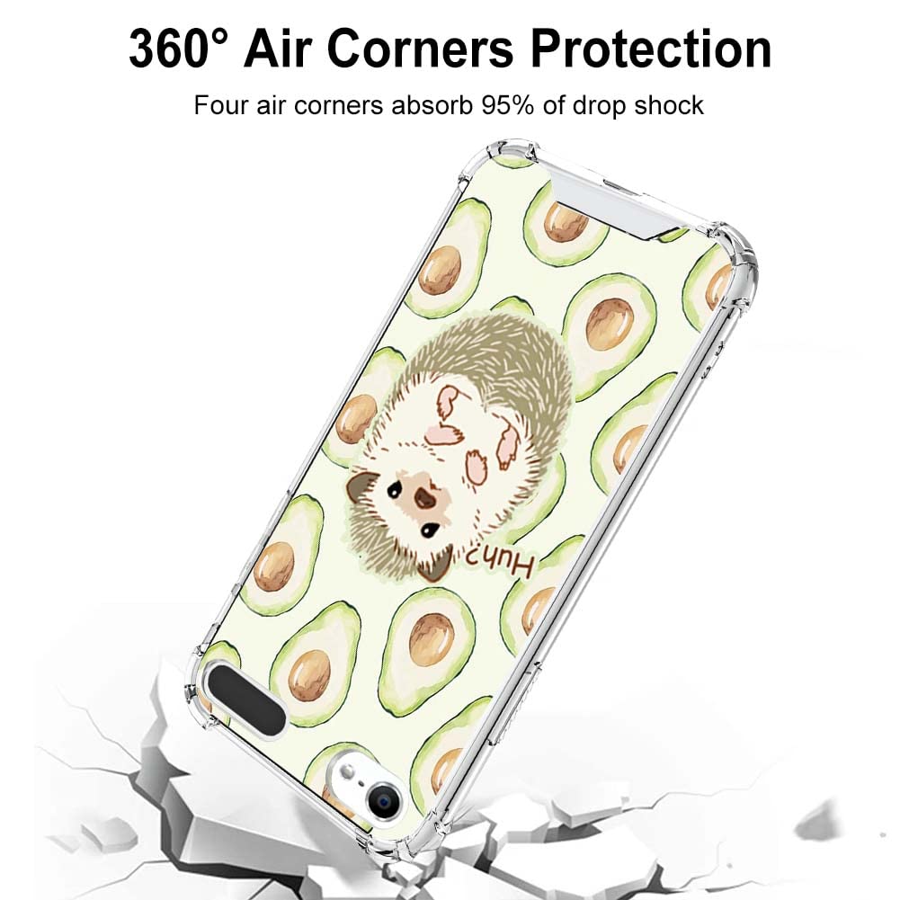 OOK Compatible iPod Touch 5/6/7 Case with Ring Holder - Soft TPU Bumper & Shockproof PC Back Cover for Women Girls (Avocado Hedgehog Design) - Perfect for Daily Use, Travel & Selfies