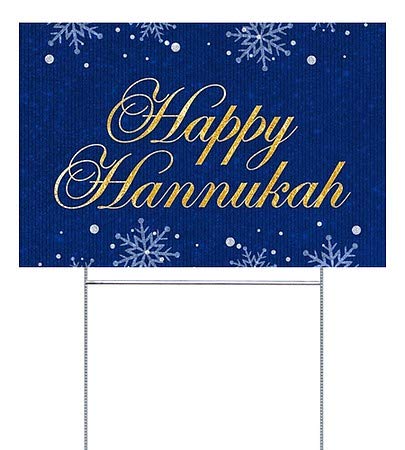 Happy Hanukkah - Navy Blue Double-Sided Weatherproof Yard Signs (5-Pack) 18x12 Inch - Durable Outdoor Holiday Decor for Hanukkah Celebrations, Home & Garden Display