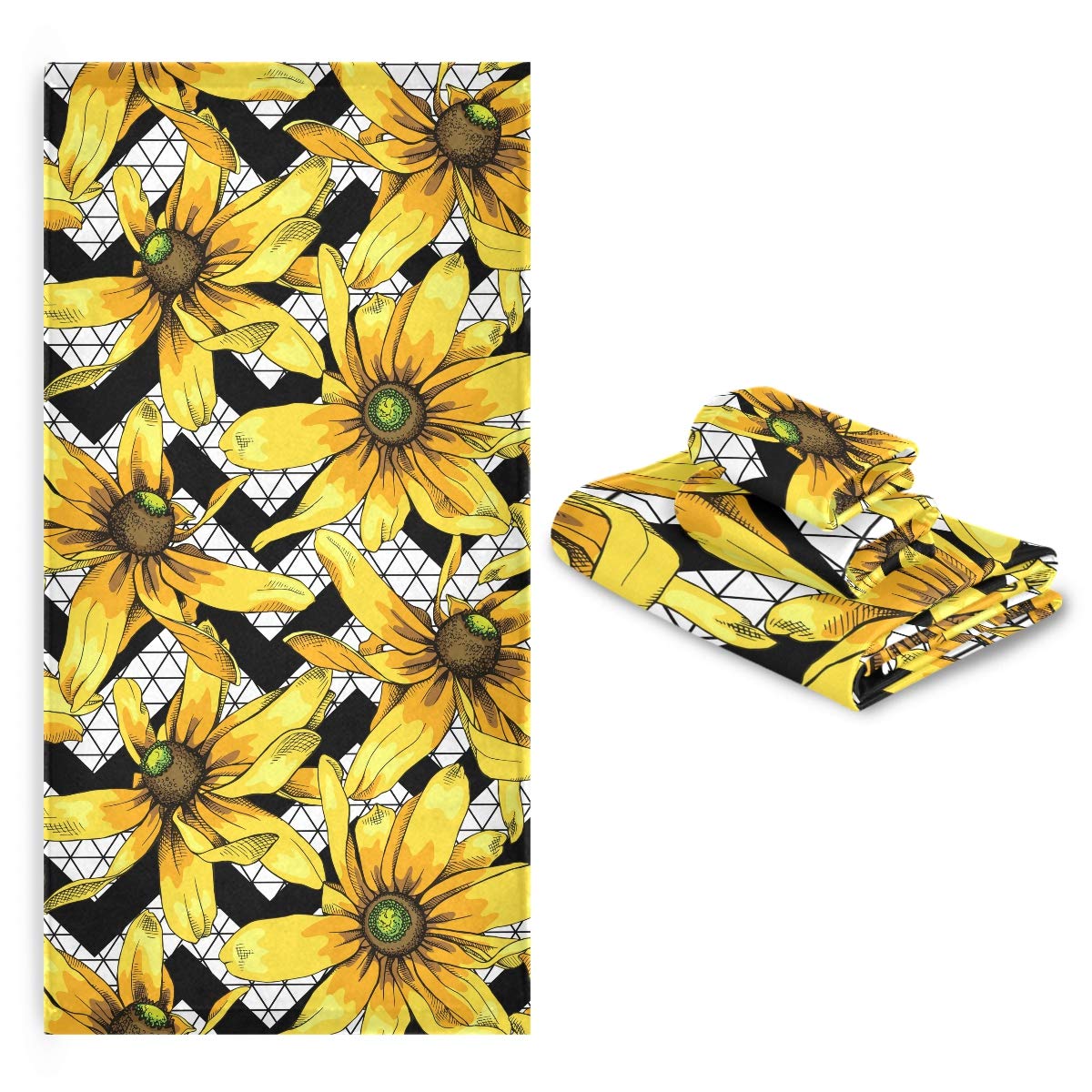 Premium Soft & Absorbent Sunflower Heliopsis Bath Towel Set of 3 - 1 Bath Towel, 1 Hand Towel, 1 Washcloth for Bathroom, Kitchen, Beach, Gym & Spa Decor | Yellow Towel Set for Home & Travel