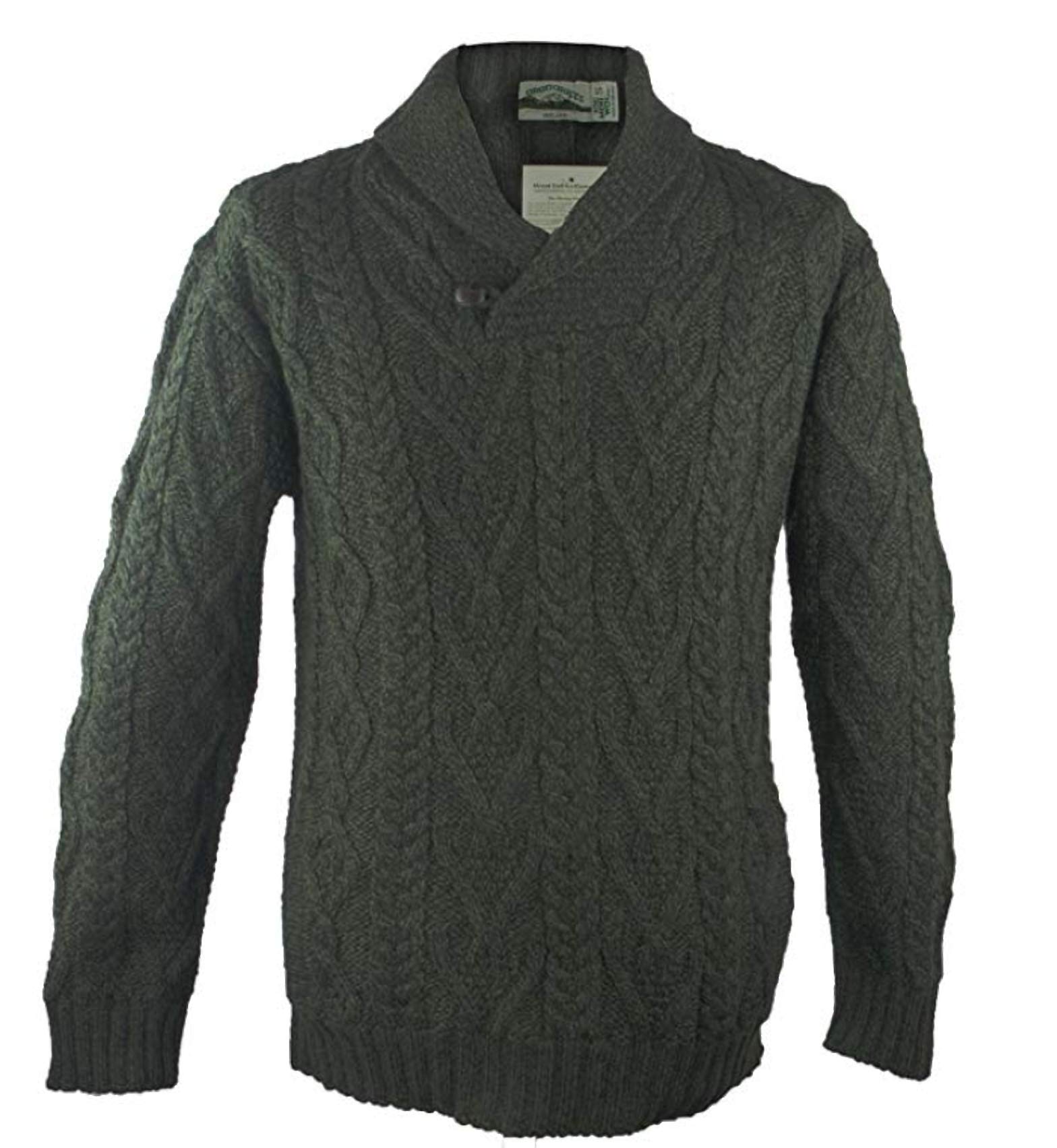 Premium Shawl Collar Aran Sweater for Women - Soft Wool Knit Pullover in Forest Green | Cozy Winter Fashion for Office, Date Night & Holiday Outfits