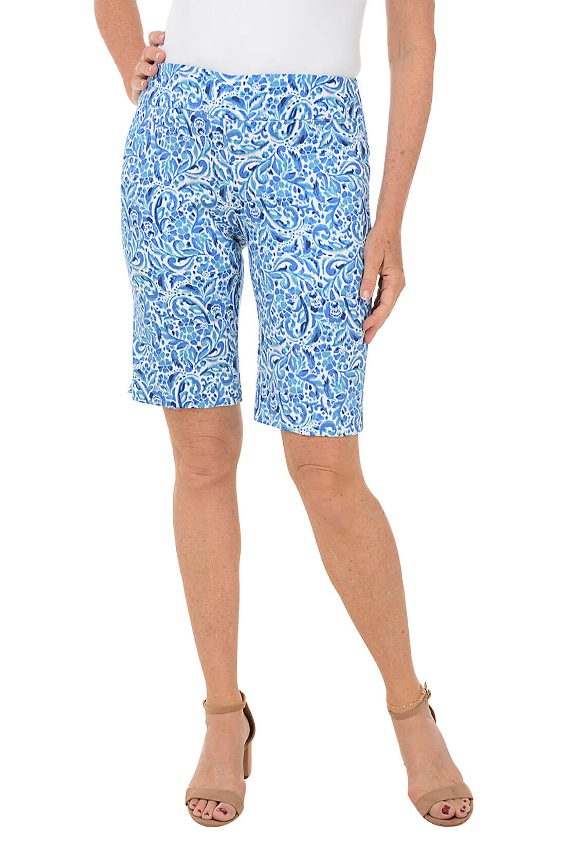 Floral Print Bermuda Shorts for Women - Comfortable Pull-On Casual Shorts with Elastic Waist - Perfect for Summer, Beach, and Lounge Wear