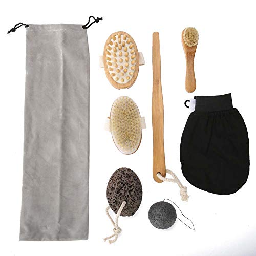 Organic Dry Brushing Body Brush Set with Natural Soft Bristles - Exfoliating & Lymphatic Massage Tool for Cellulite Reduction, Skin Detox & Improved Circulation - Perfect for Shower, Spa & Self-Care Routines