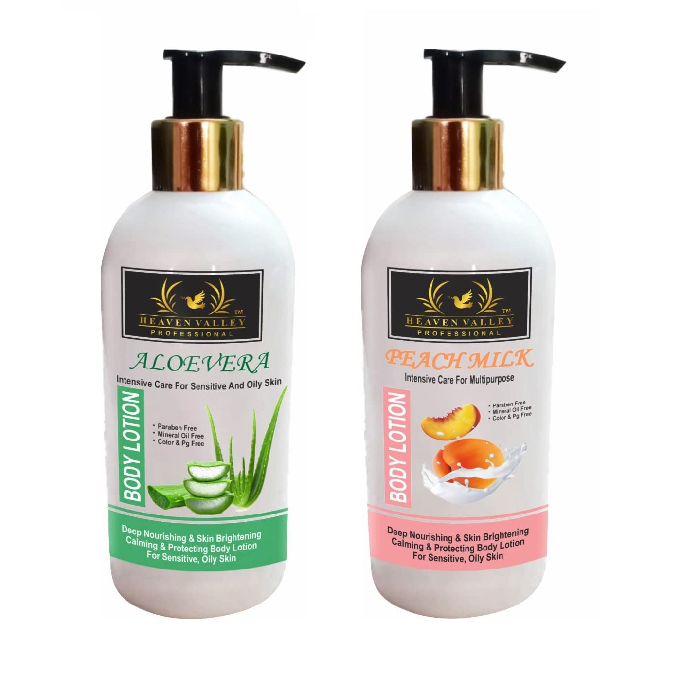 Heaven Valley Aloe Vera Body Lotion 300ml & Peach Milk Body Cream 300ml - Deep Moisturizing, Skin Brightening Lotion for Sensitive & Oily Skin - Daily Hydration for Dry, Rough Skin - Perfect for Summer Care & After Sun Soothing