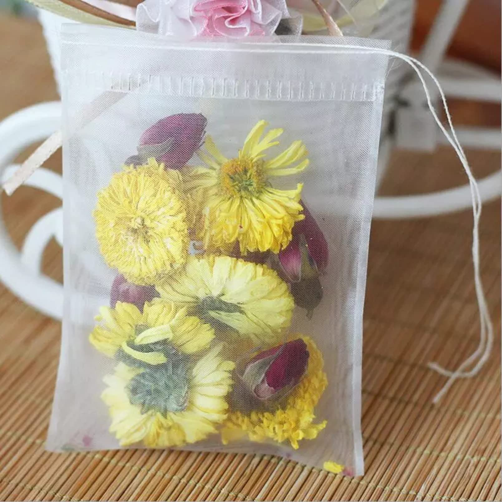 Premium Nylon Tea Bags with String & Heat Seal - 100pcs/Lot, 5 Sizes for Loose Leaf Tea, Herbs & DIY Blends | Reusable Filter Bags for Home Brewing, Iced Tea & Gifts