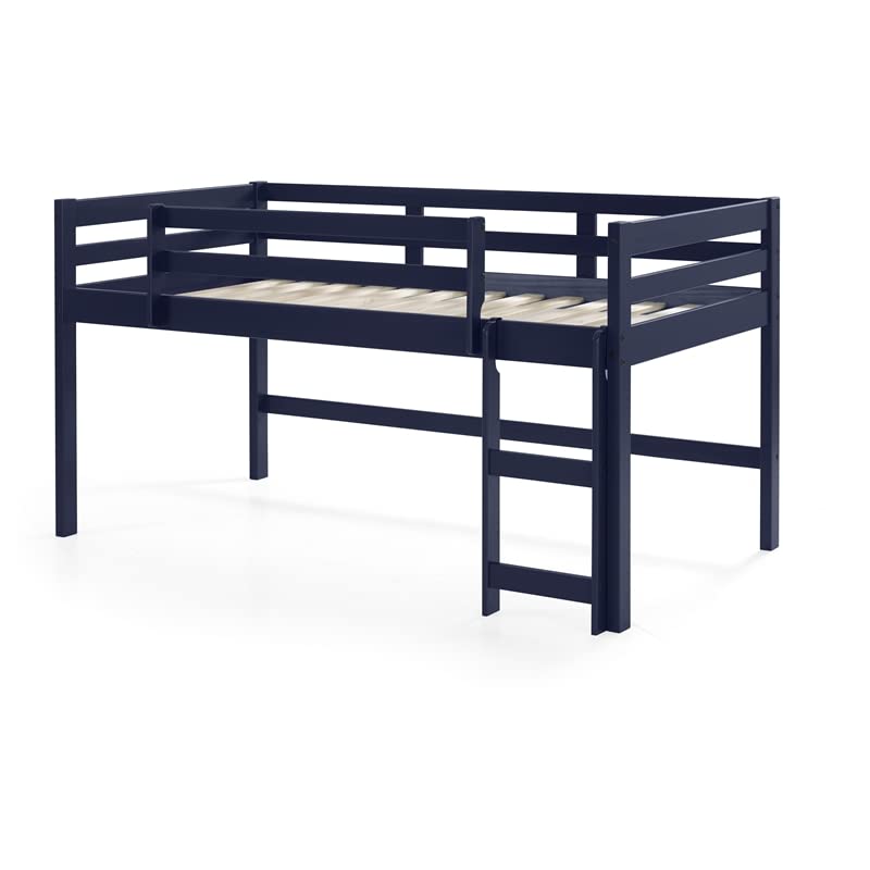 Acme Lara Twin Wooden Loft Bed with Guard Rail & Ladder - Navy Blue Space-Saving Kids Bedroom Furniture for Small Rooms & Dorm Rooms