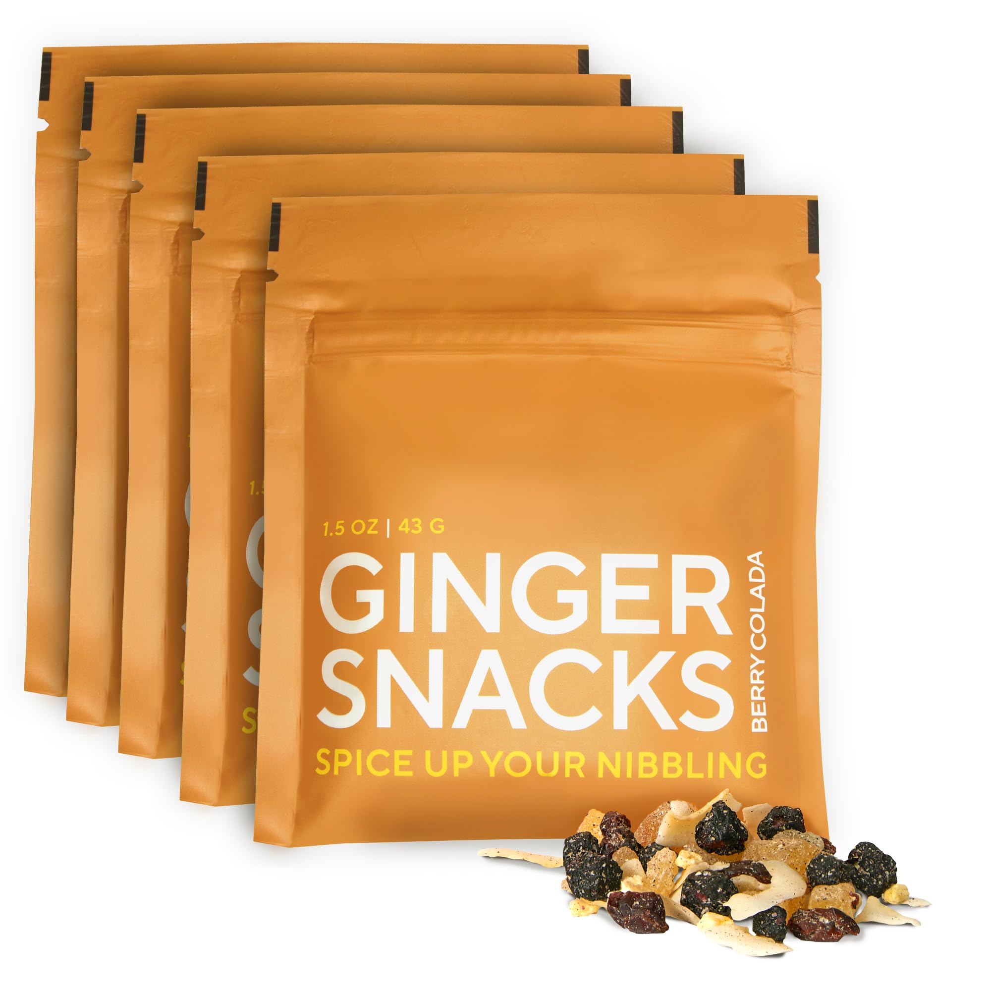 Selefina Spices Ginger Snacks - Berry Colada Flavor, 5-Pack | Healthy Vegan Snacks for On-the-Go, Office, and Travel