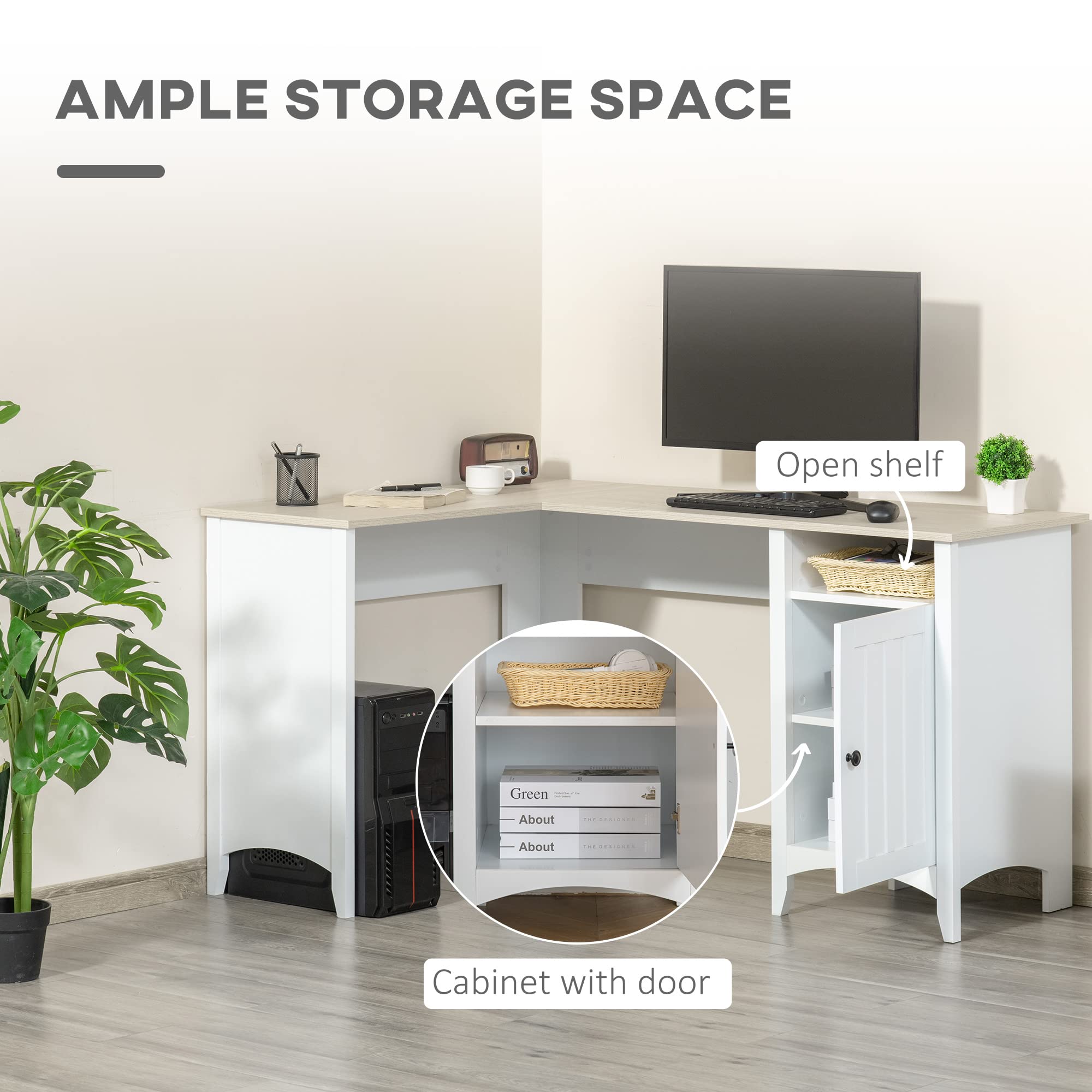 HOMCOM L-Shaped Computer Desk with Storage, White - Home Office & Gaming Setup