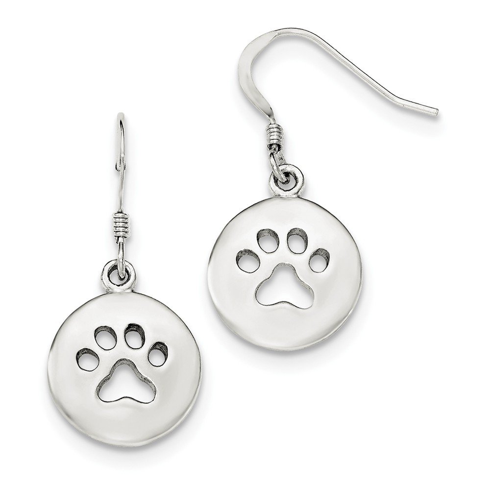 925 Sterling Silver Polished Paw Print Shepherd Hook Earrings for Women - Perfect for Pet Lovers, Gifts & Everyday Wear