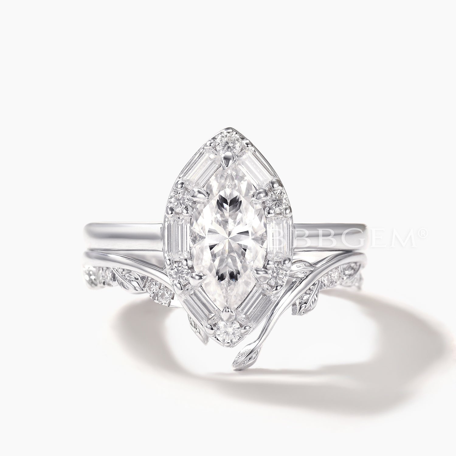 1 Carat Lab Grown Marquise Cut Diamond Engagement Ring Set with Moissanite Wedding Band - Perfect for Proposals, Anniversaries & Bridal Jewelry