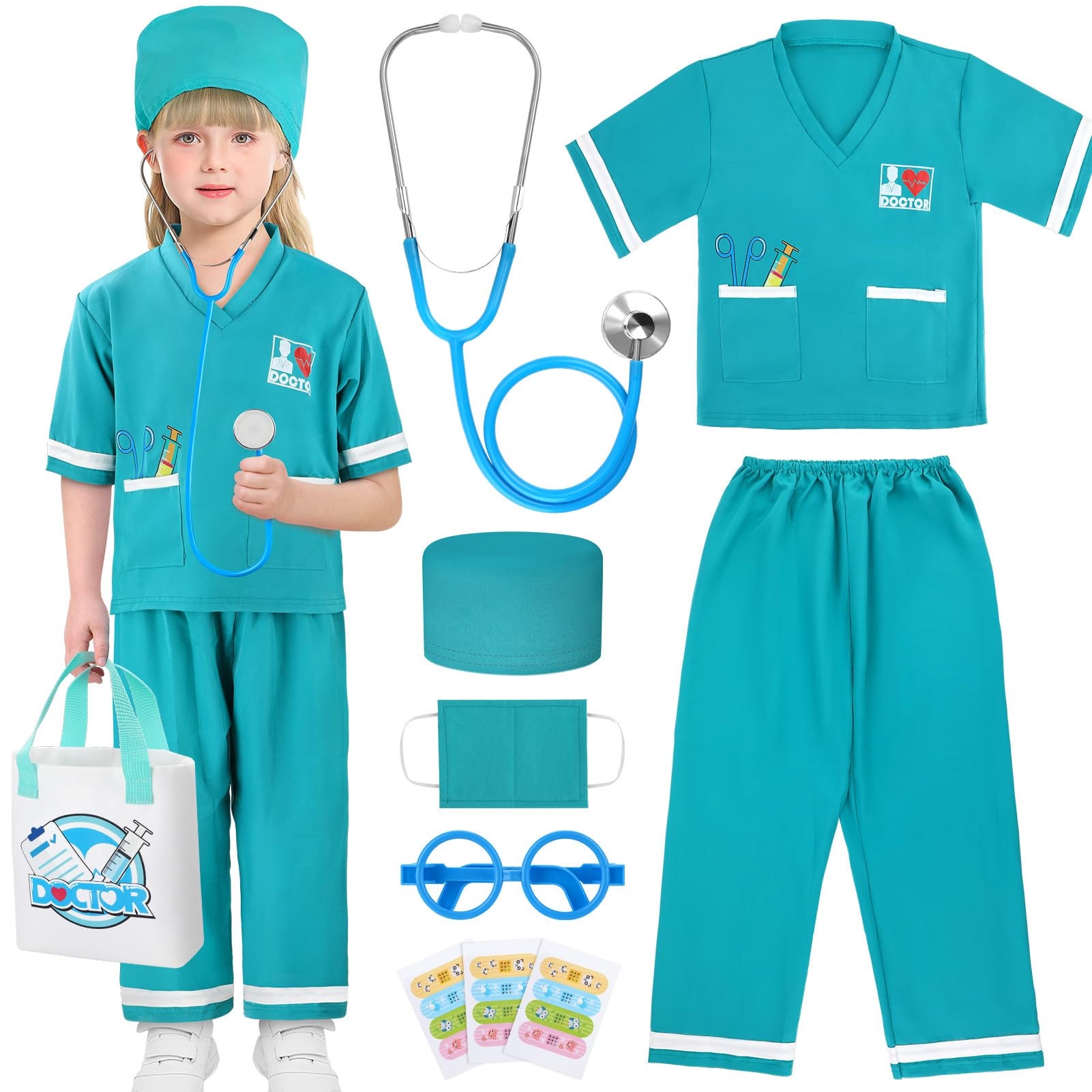 Kids Doctor Costume Set with Scrubs & Accessories - Halloween Dress Up for Toddlers & Children - Perfect for Role Play, Pretend Play & Costume Parties