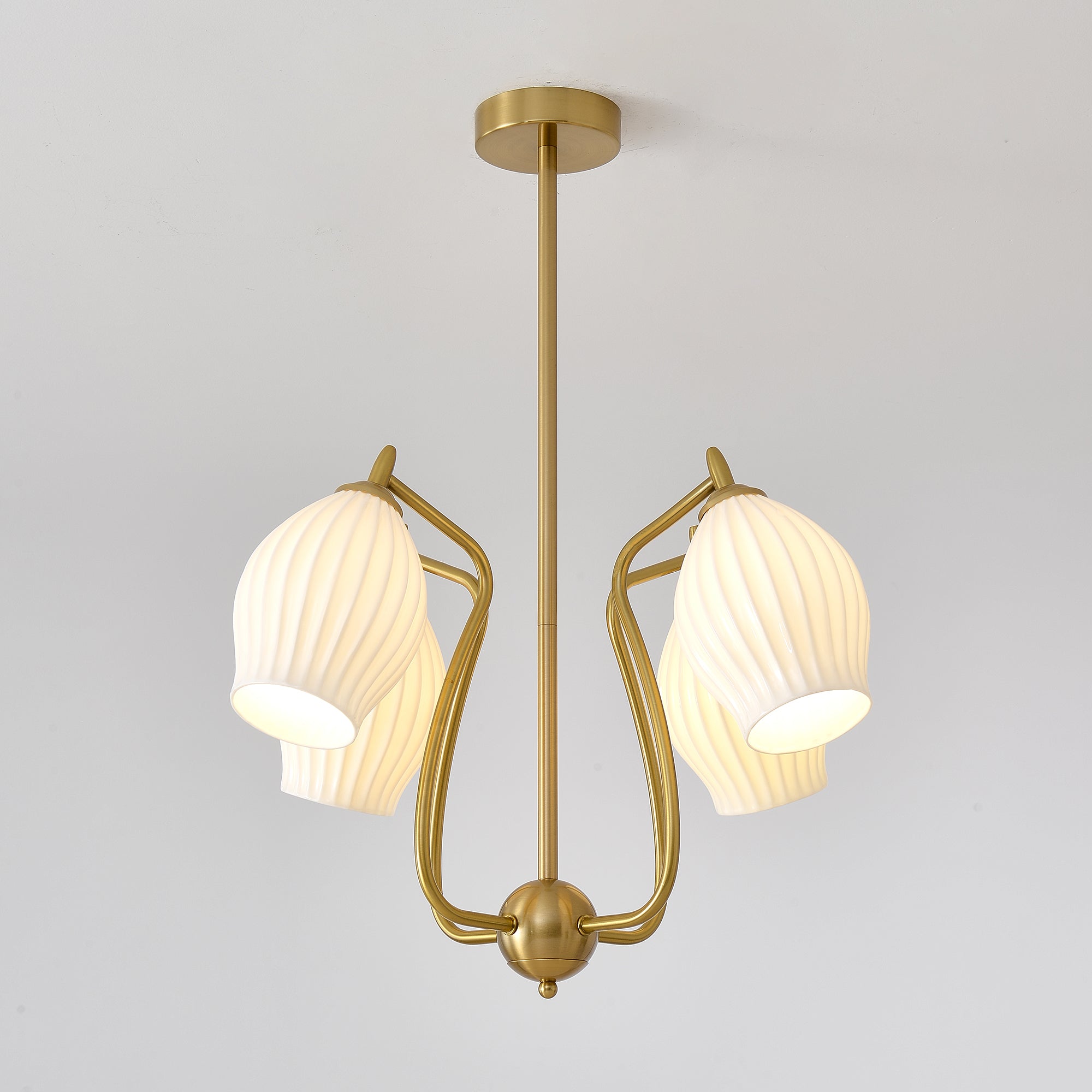 Elegant Ceramic Ribbed Chandelier - Modern Farmhouse Lighting Fixture for Dining Room, Living Room & Bedroom Ceiling Decor