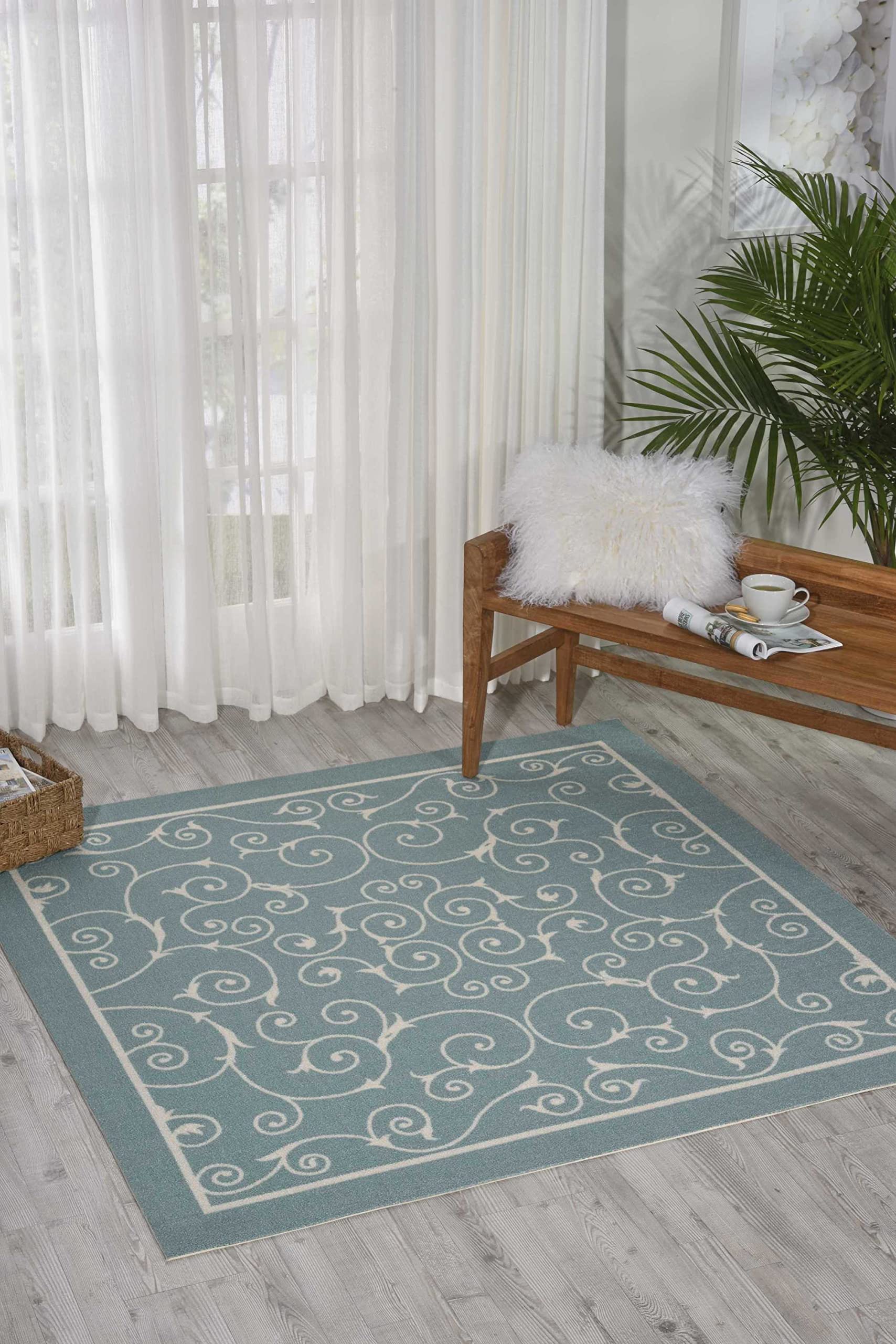 Nourison Indoor-Outdoor Area Rug 10x13 ft - Light Blue, Easy to Clean, Non-Shedding - Perfect for Bedroom, Living Room, Dining Room & Kitchen - All-Weather Home & Garden Decor