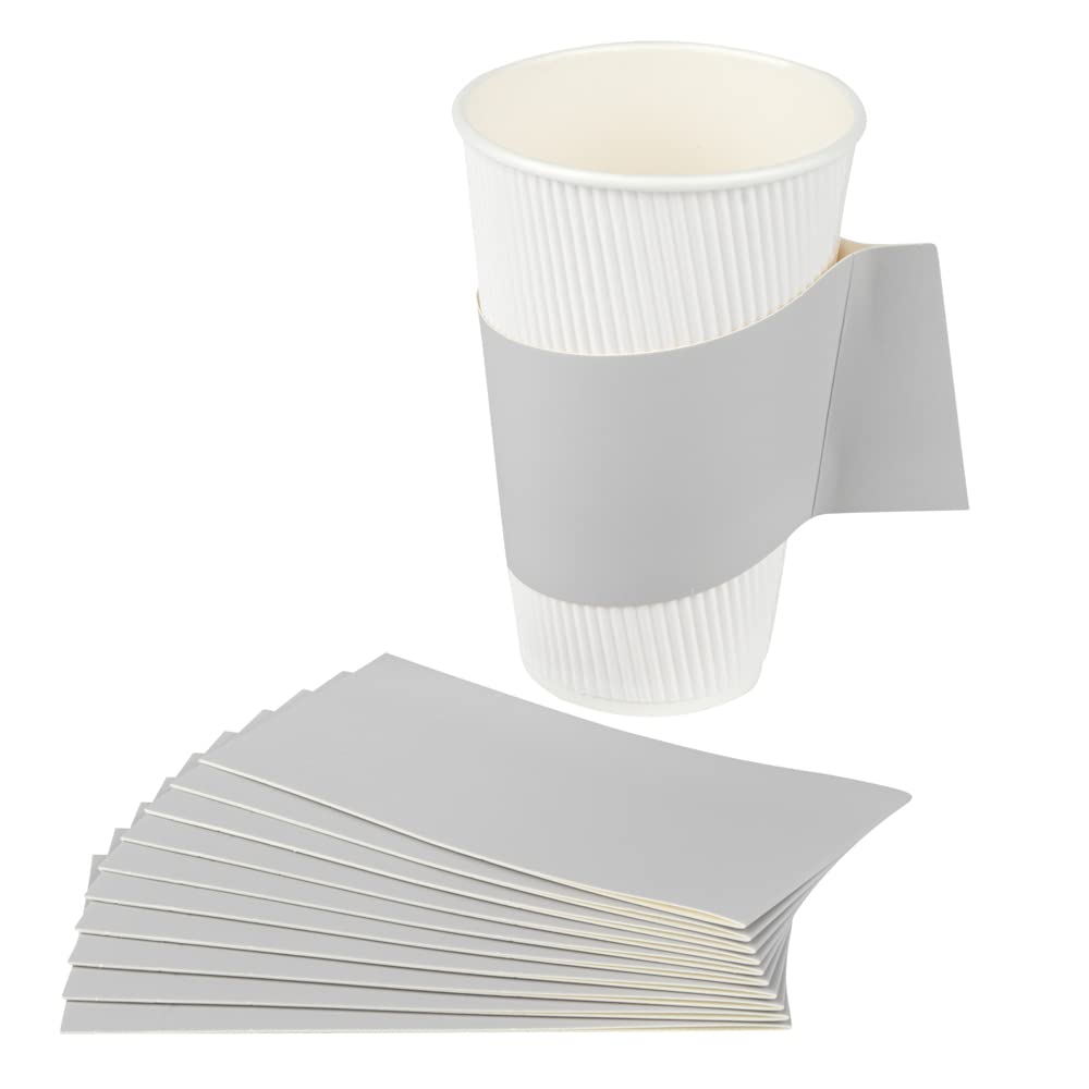 Restpresso 1000 Disposable Hot Coffee Cup Sleeves with Handle - Fits 12oz, 16oz & 20oz Cups | Gray Paper Coffee Jackets for Takeout, Cafes & Office Break Rooms (Cups Sold Separately)