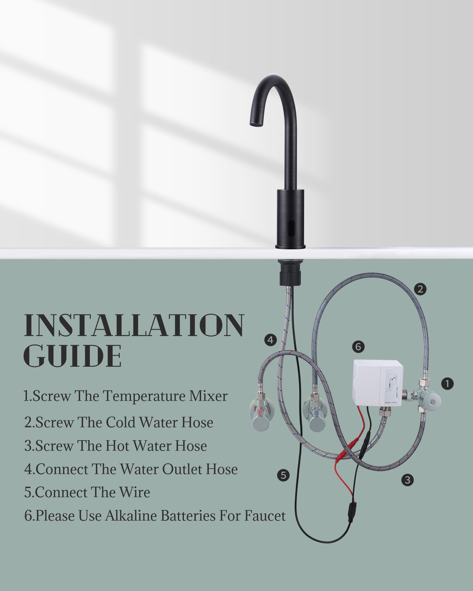 Touchless Automatic Sensor Bathroom Faucet - Hands-Free Motion Sensor Sink Faucet with Temperature Mixer, 1 Hole Oil Rubbed Bronze Design with Cover Plate - Perfect for Commercial & Home Bathroom Vanity Sinks